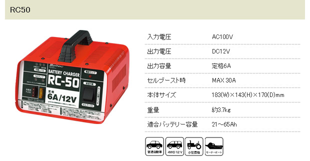 メルテック 大自工業 RC-50(RC50) バッテリー充電器 12Vバッテリー用